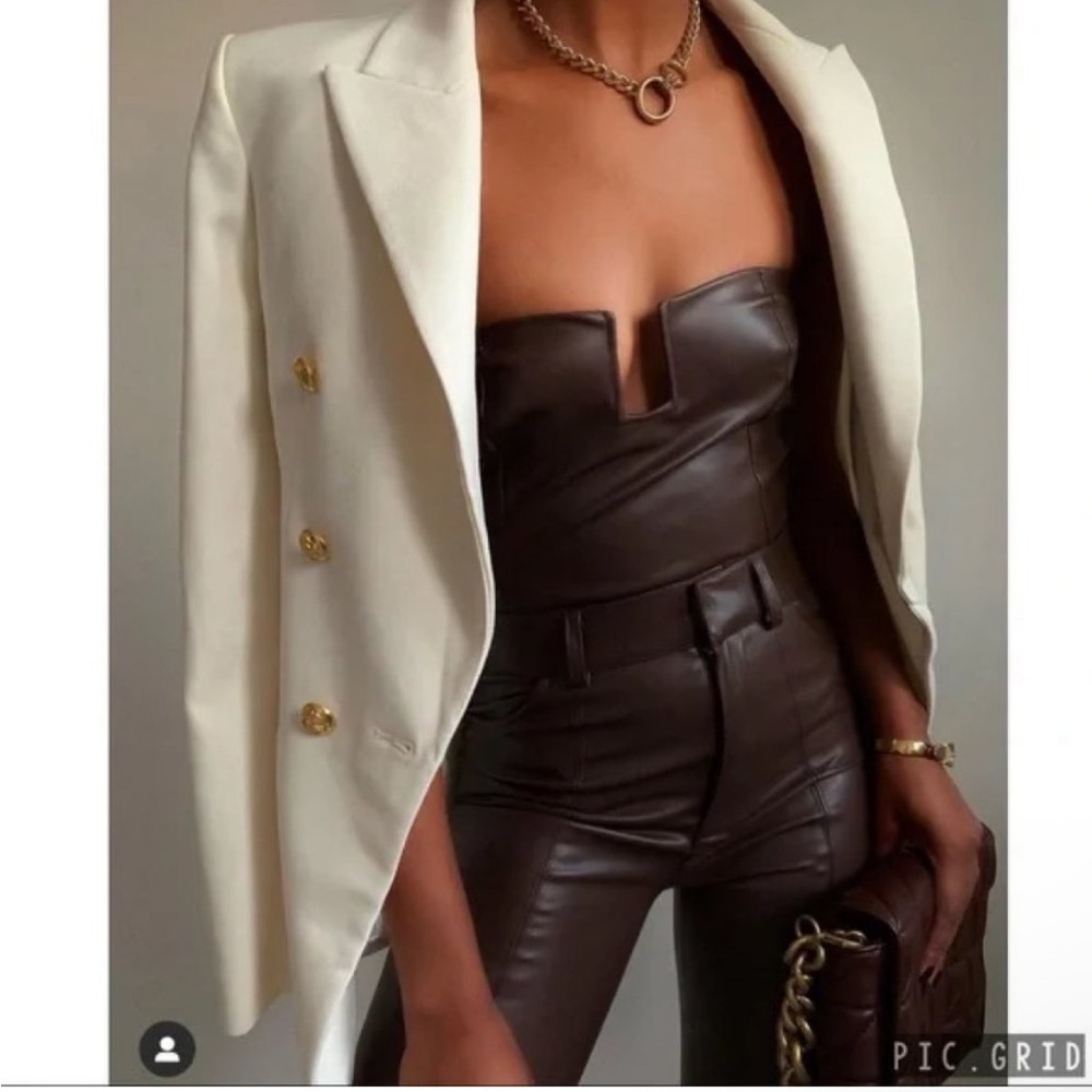Zara brown faux leather strapless bodysuit bloggers fav body on NWT Medium - Picture 5 of 16